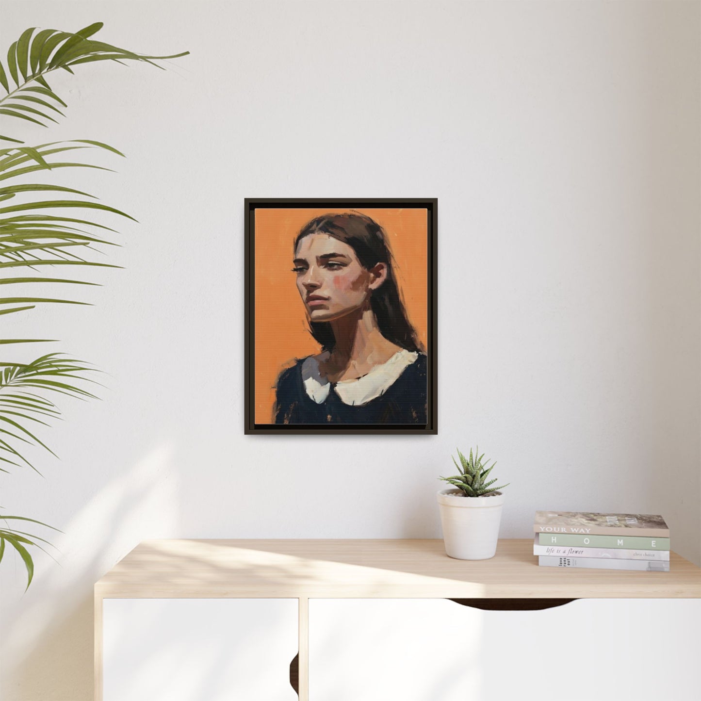Framed Matte Canvas Portrait Art — Modern Figurative Painting on Orange