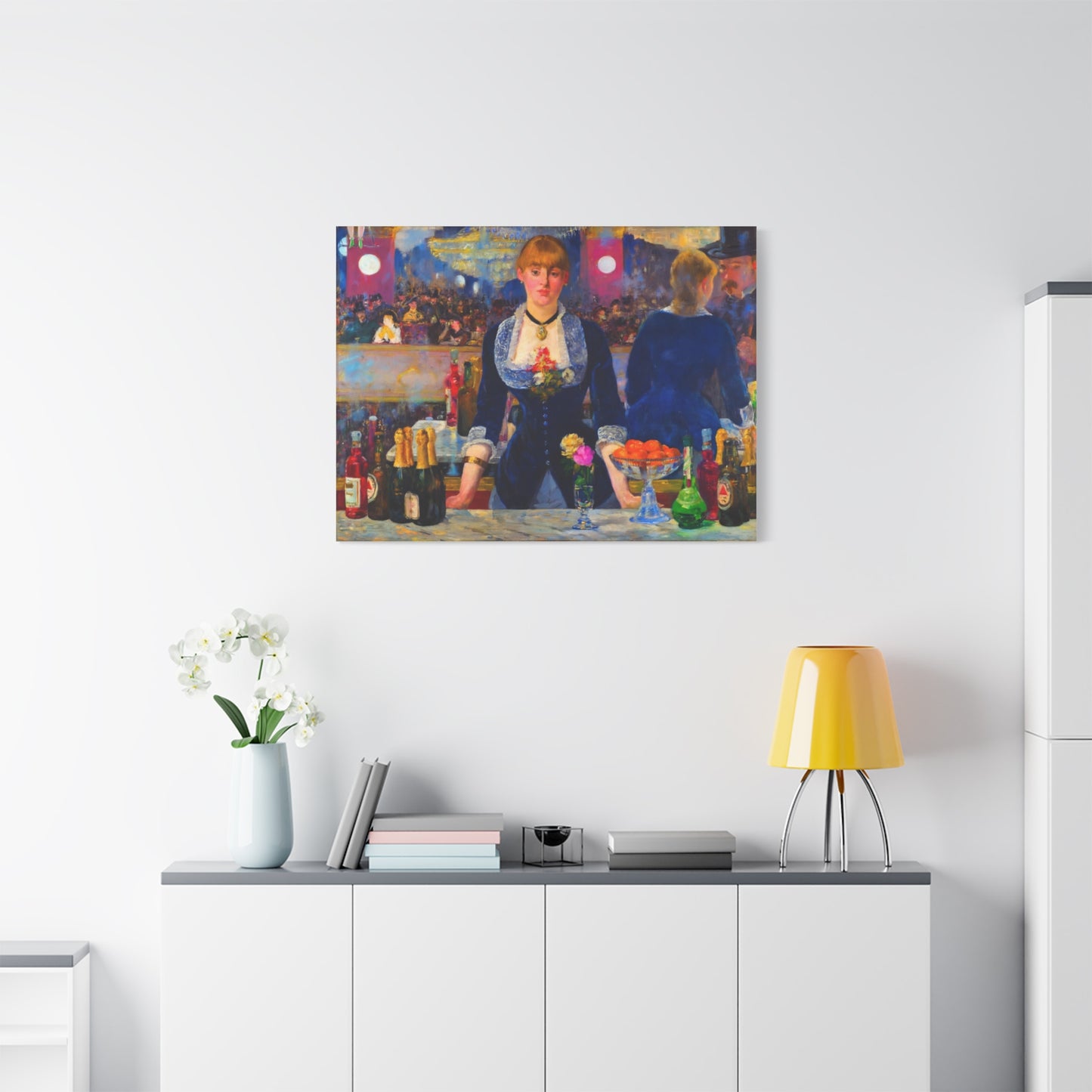 Bar at the Folies-Bergère Matte Canvas Print — Édouard Manet Style Barmaid Wall Art