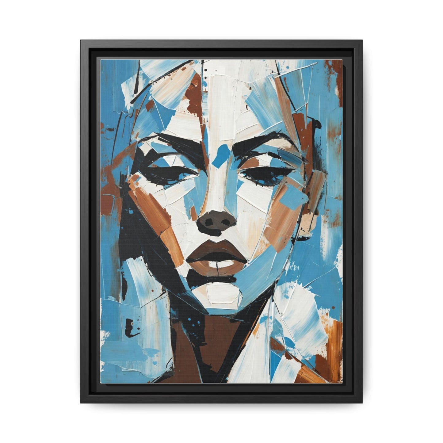 Abstract Blue Face Matte Canvas Wall Art — Framed Modern Portrait Print