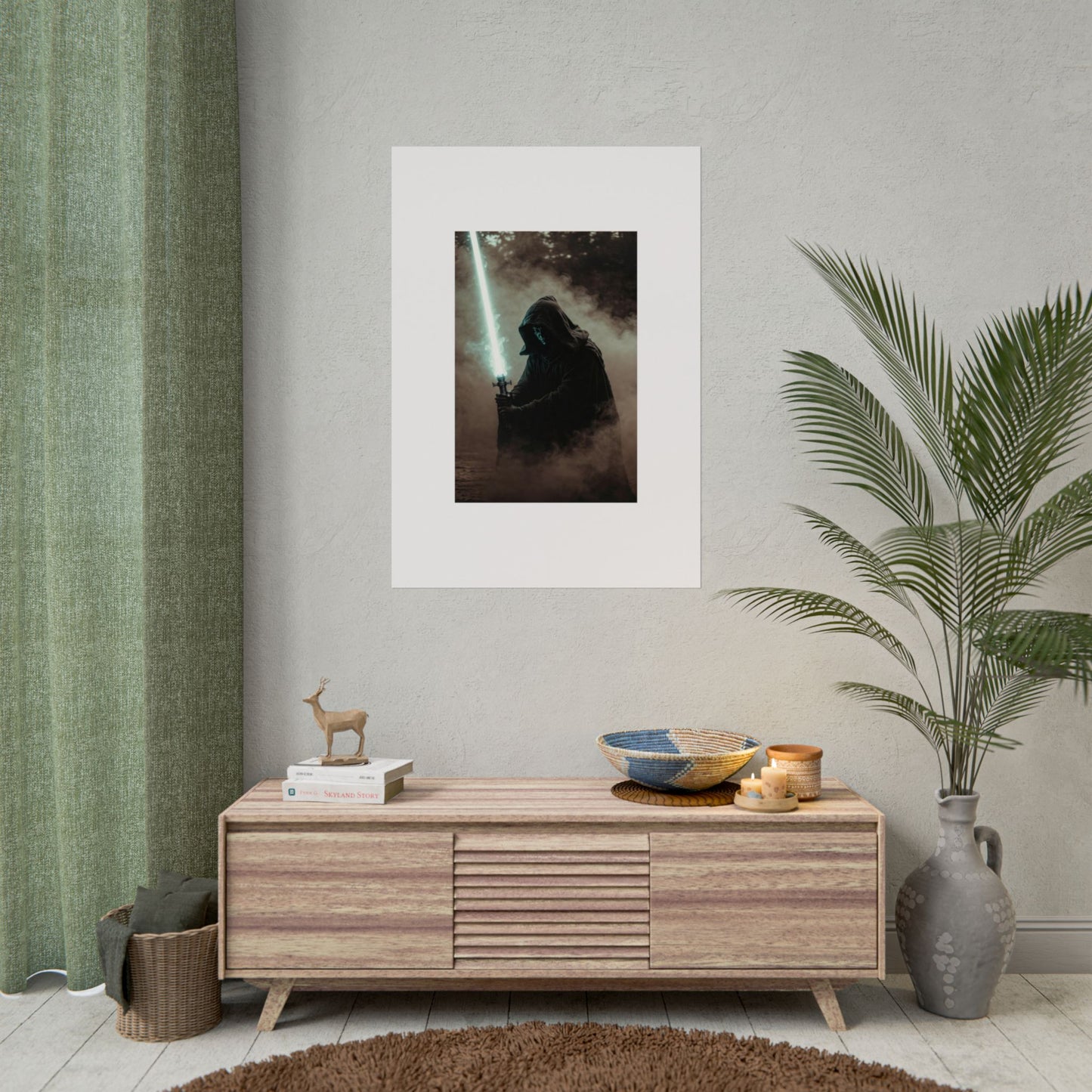 Dark Jedi Lightsaber Poster — Sci‑Fi Hooded Warrior Rolled Art Print