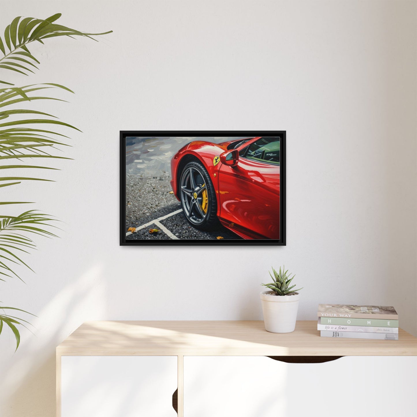 Framed Matte Canvas: Red Sports Car Close-Up Art Print