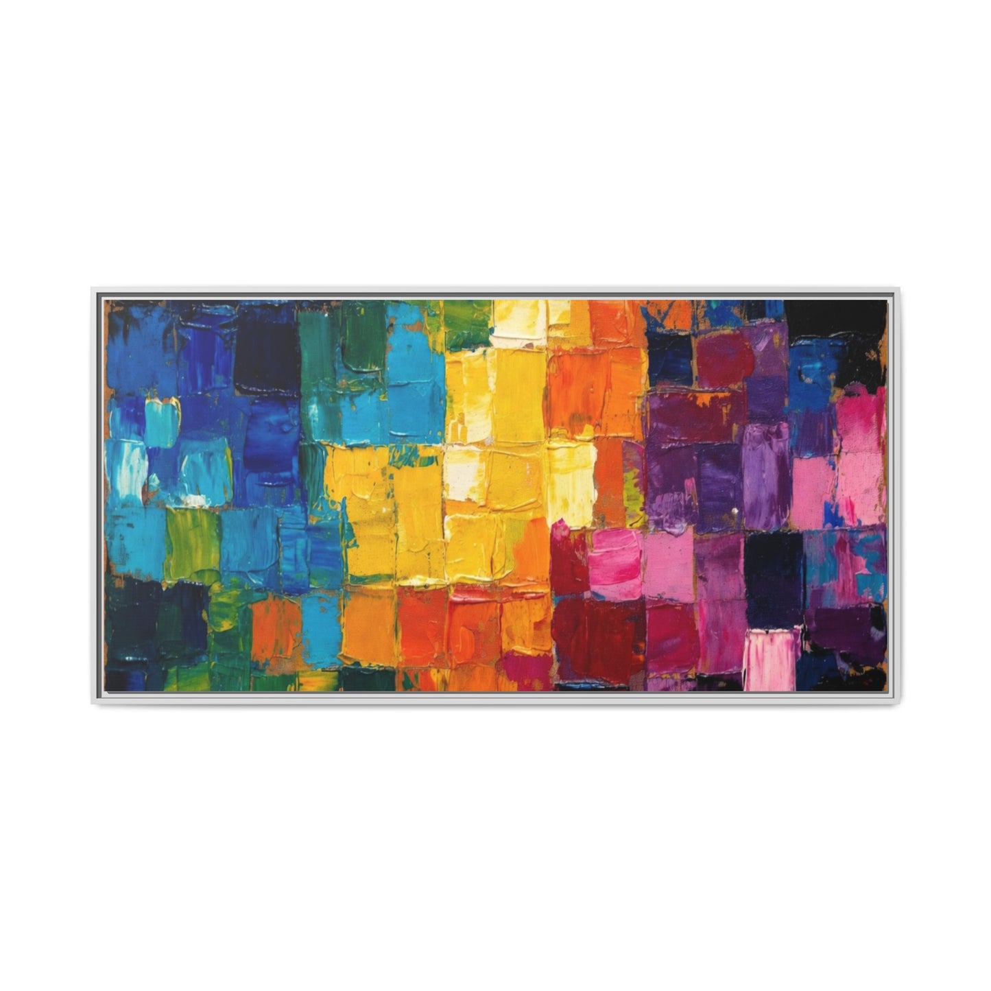 Abstract Rainbow Mosaic Framed Canvas Print — Colorful Modern Wall Art