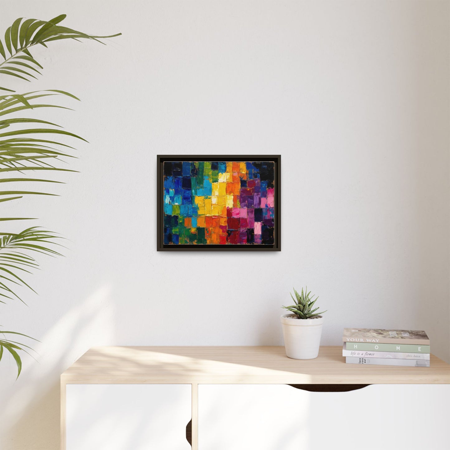 Abstract Rainbow Mosaic Framed Canvas Print — Colorful Modern Wall Art