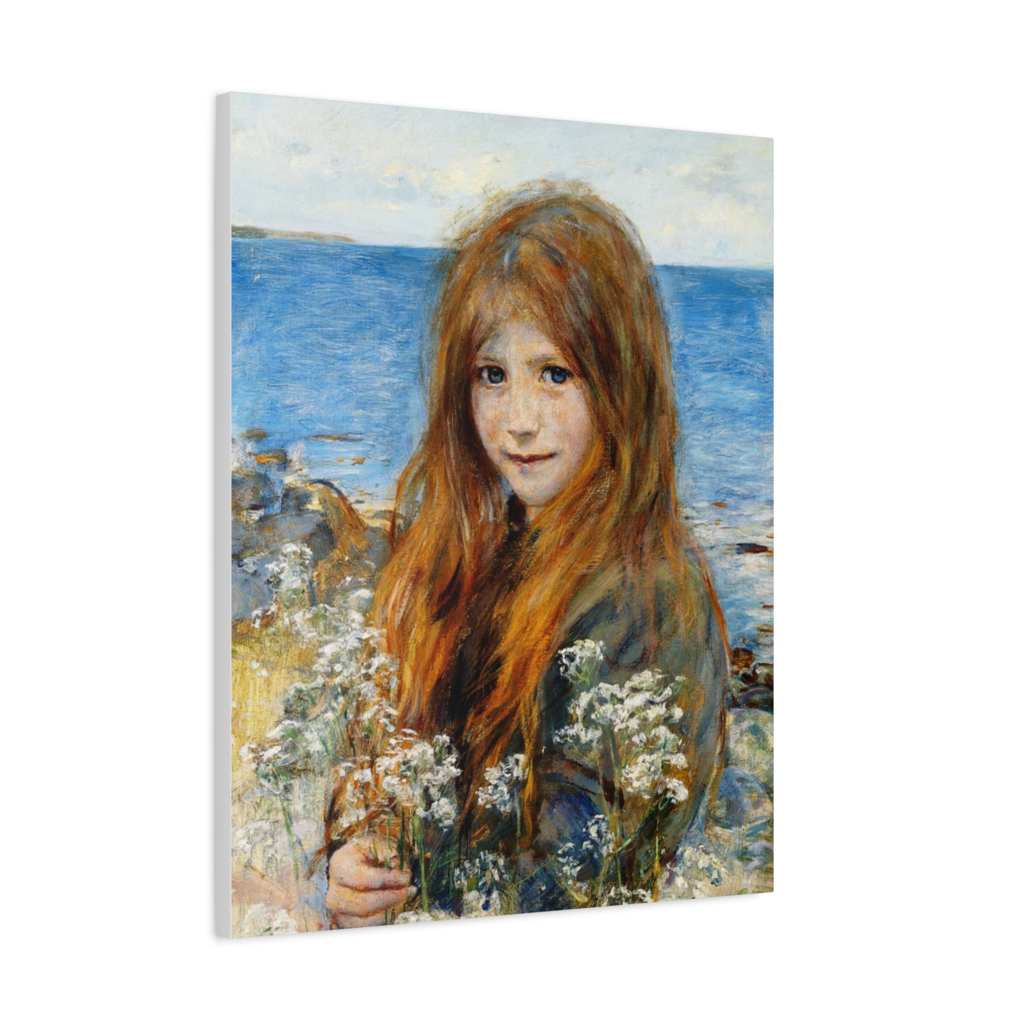 Little girl on the beach by Hans Olaf Heyerdahl Matte Canvas Wall Art Print