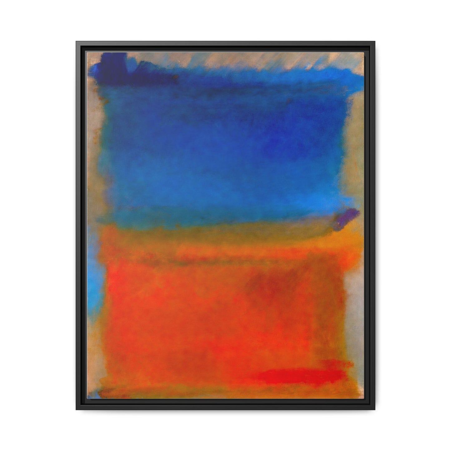 Abstract Color Block Matte Canvas Framed Wall Art — Blue & Orange Modern Painting