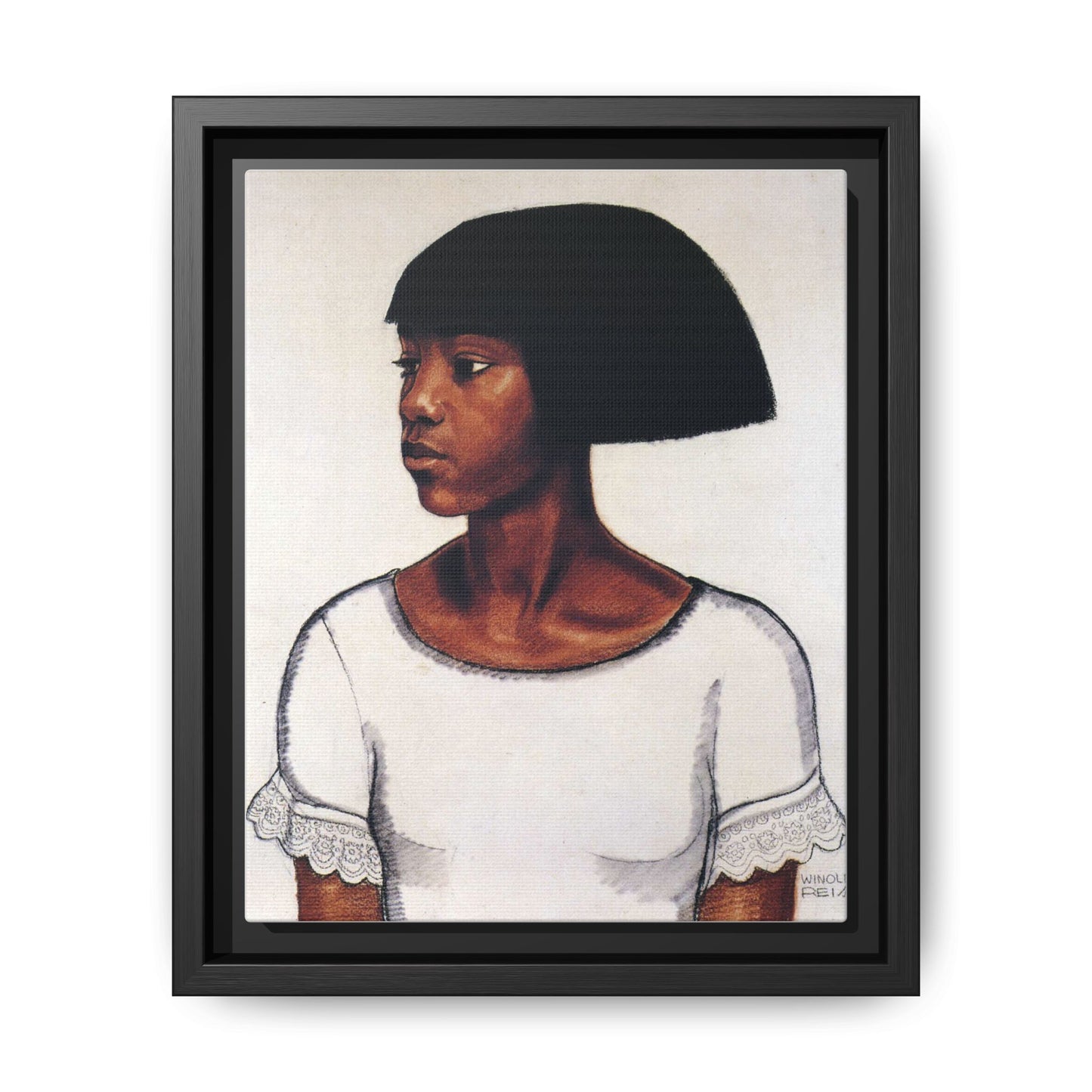Portrait of a Young Woman by Winold Reiss Framed Matte Canvas Portrait
