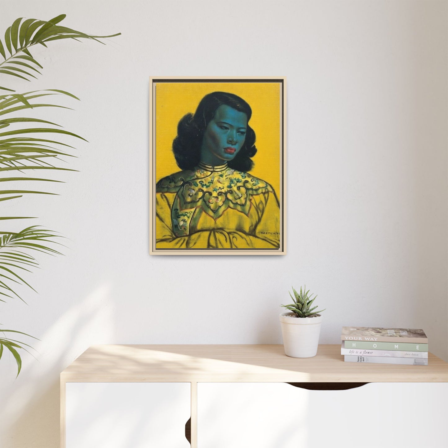 Framed Matte Canvas Art Print — Vintage Portrait with Yellow Background