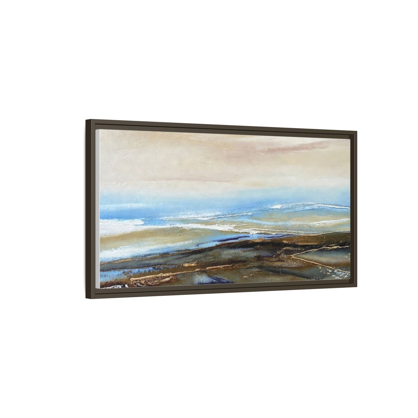 Framed Abstract Seascape Matte Canvas — Coastal Blue & Earth Tone Wall Art
