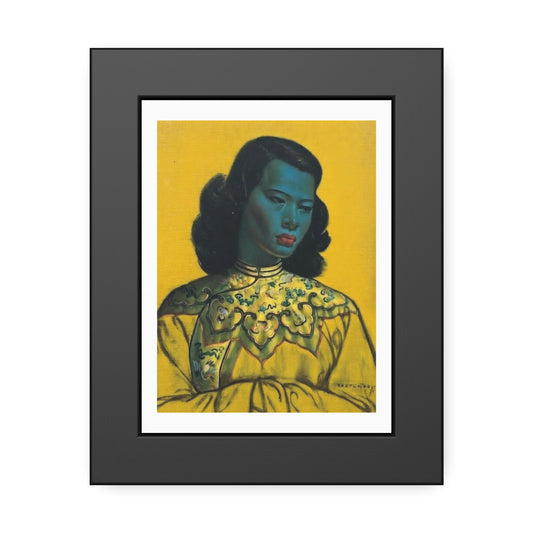 Framed Poster — Vintage Portrait Art Print, Retro Yellow & Teal Decorative Wall Décor