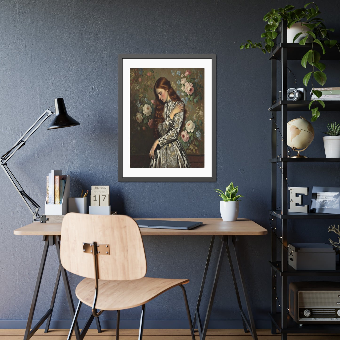 Framed Art Print — Vintage Portrait with Floral Background