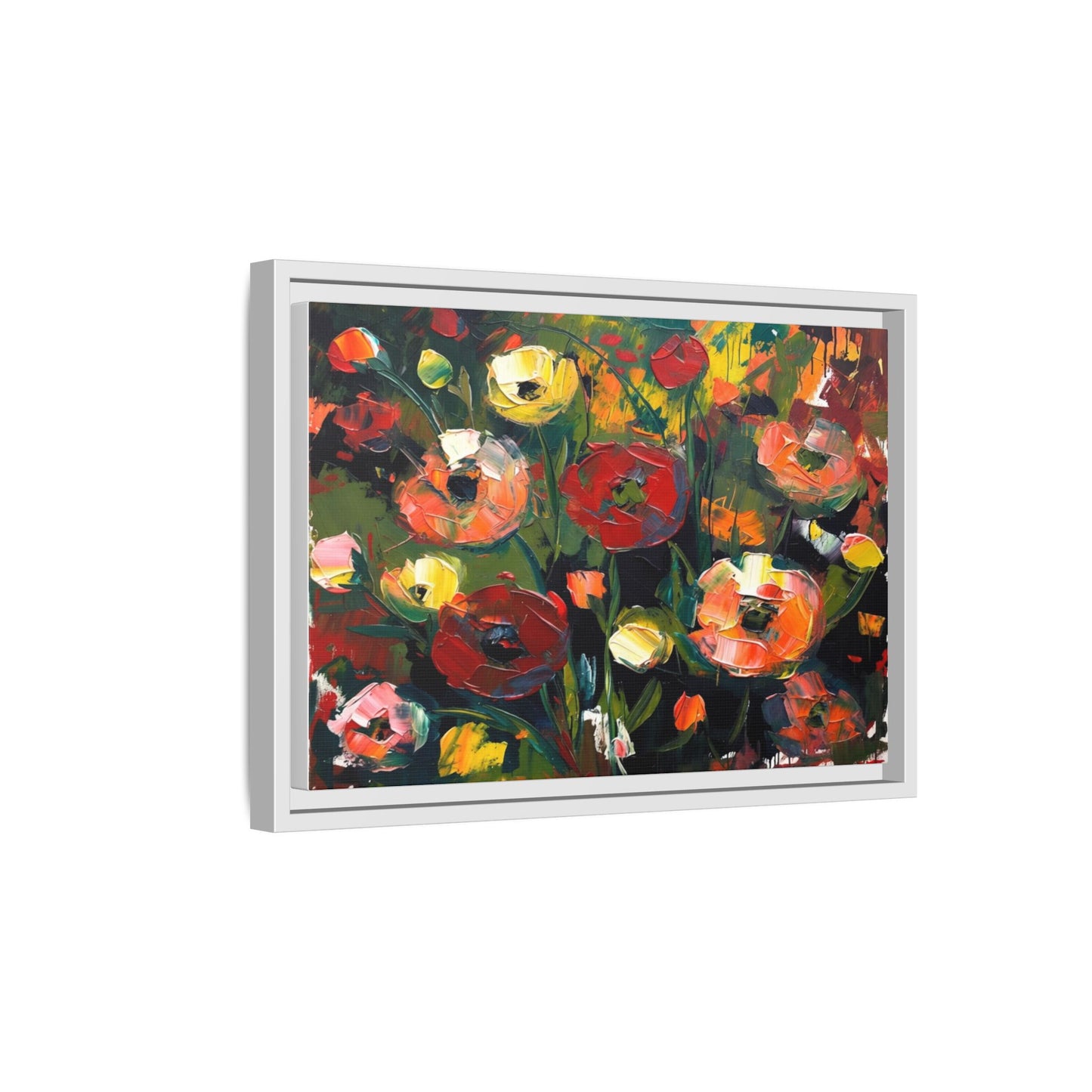 Framed Floral Canvas Print — Vibrant Abstract Poppies Wall Art