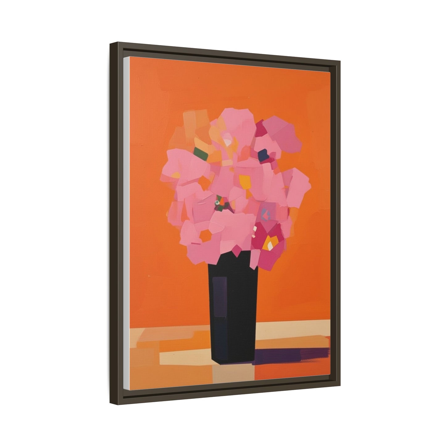 Framed Floral Canvas Art — Pink Bouquet on Orange Background