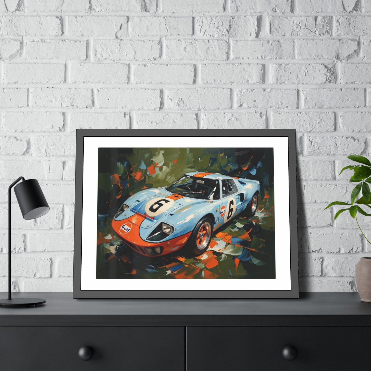 Framed Racing Car Poster — Vintage Gulf GT40 Print