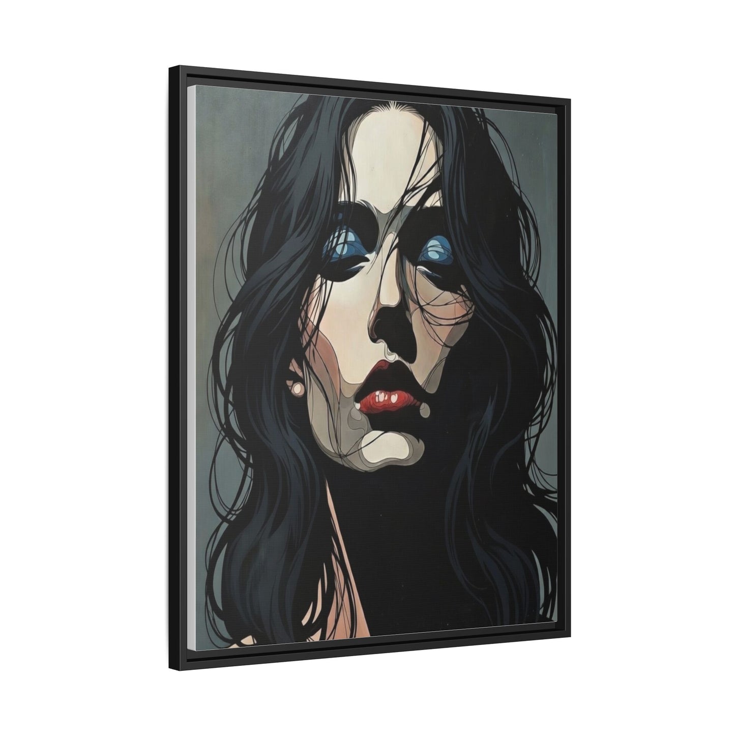 Framed Matte Canvas: Moody Portrait of Woman – Modern Gothic Wall Art