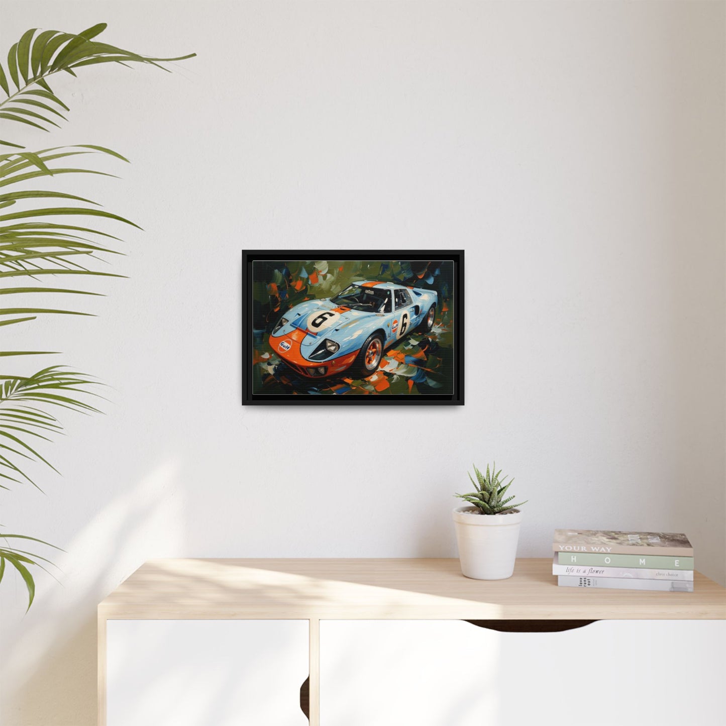 Gulf Racing GT40 Matte Framed Canvas — Vintage Sports Car Wall Art