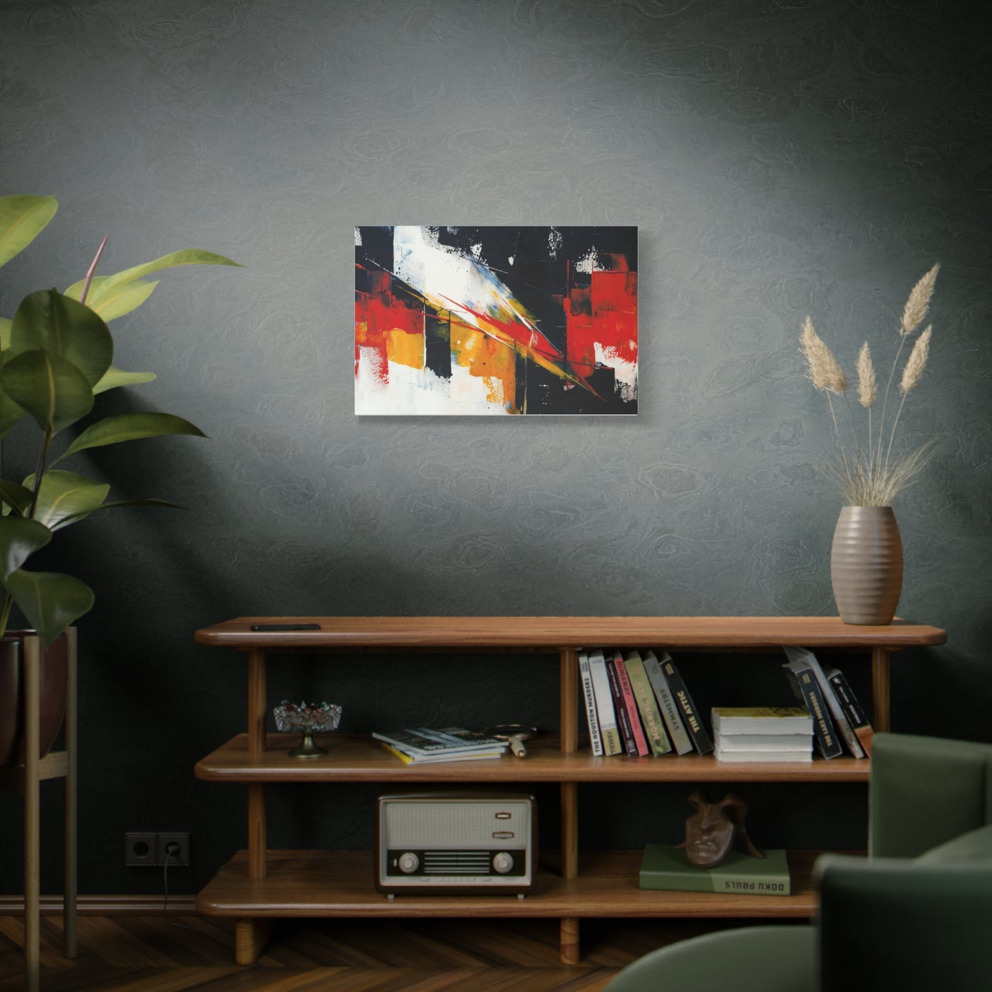 Abstract Geometric Canvas Art — Bold Red & Black Modern Wall Painting