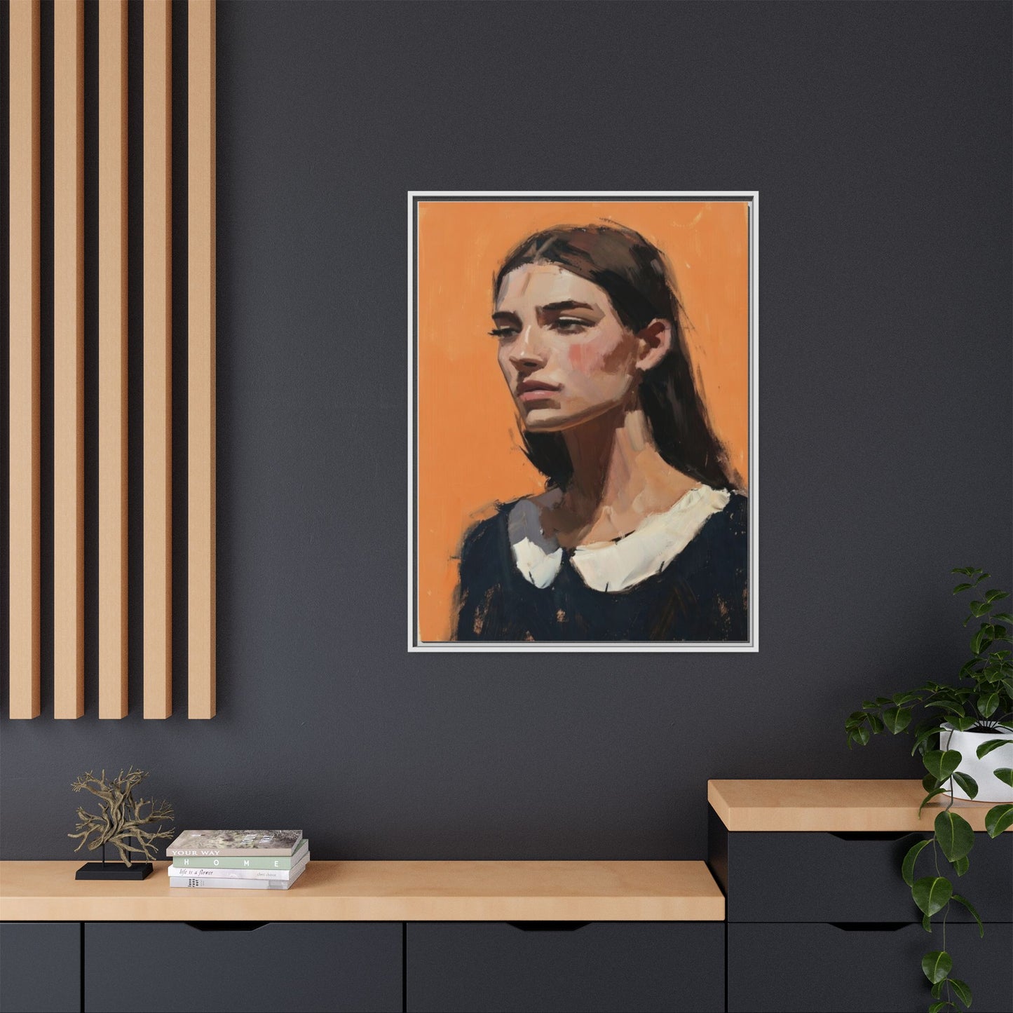 Framed Matte Canvas Portrait Art — Modern Figurative Painting on Orange