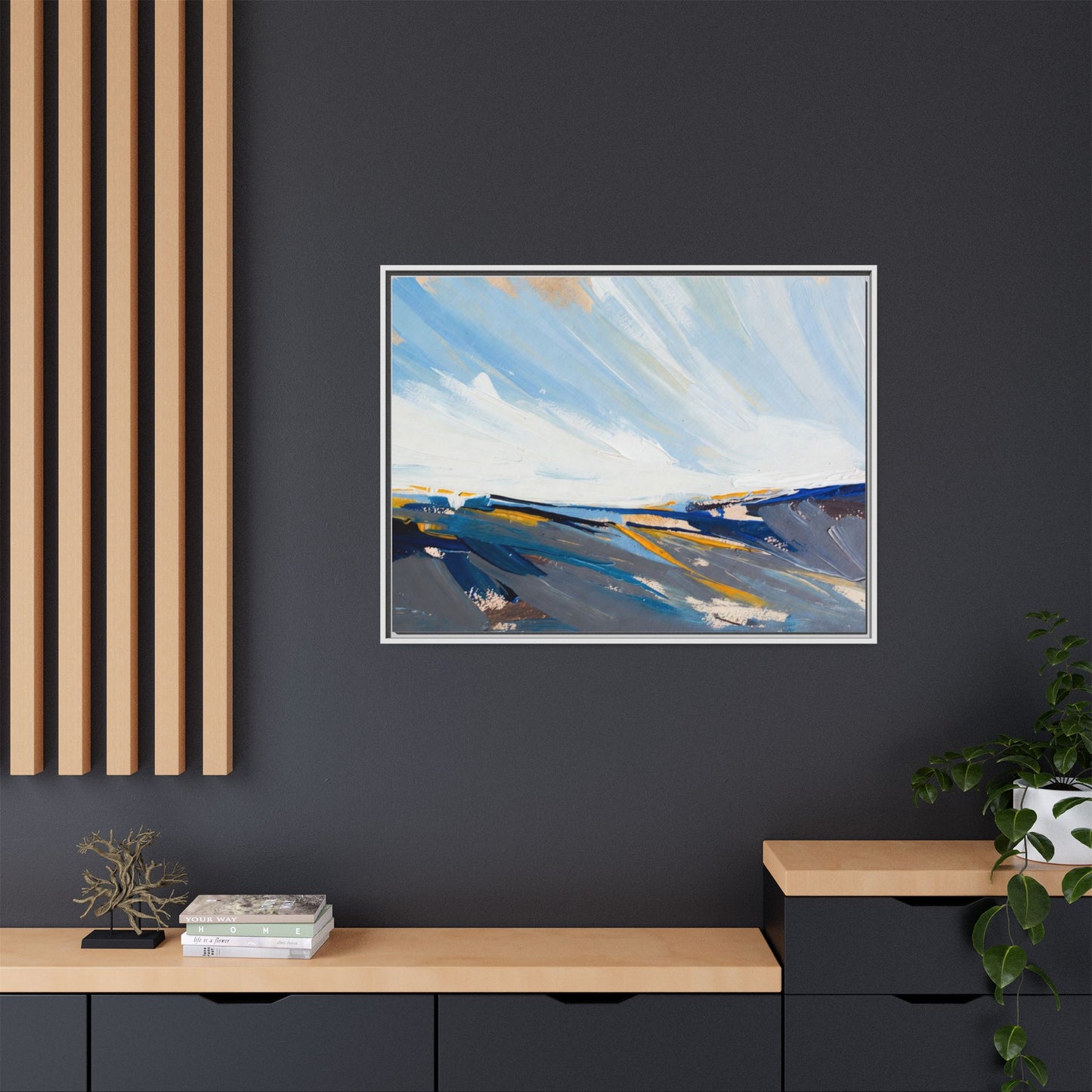 Framed Abstract Seascape Canvas Print — Matte Multi‑Color Wall Art