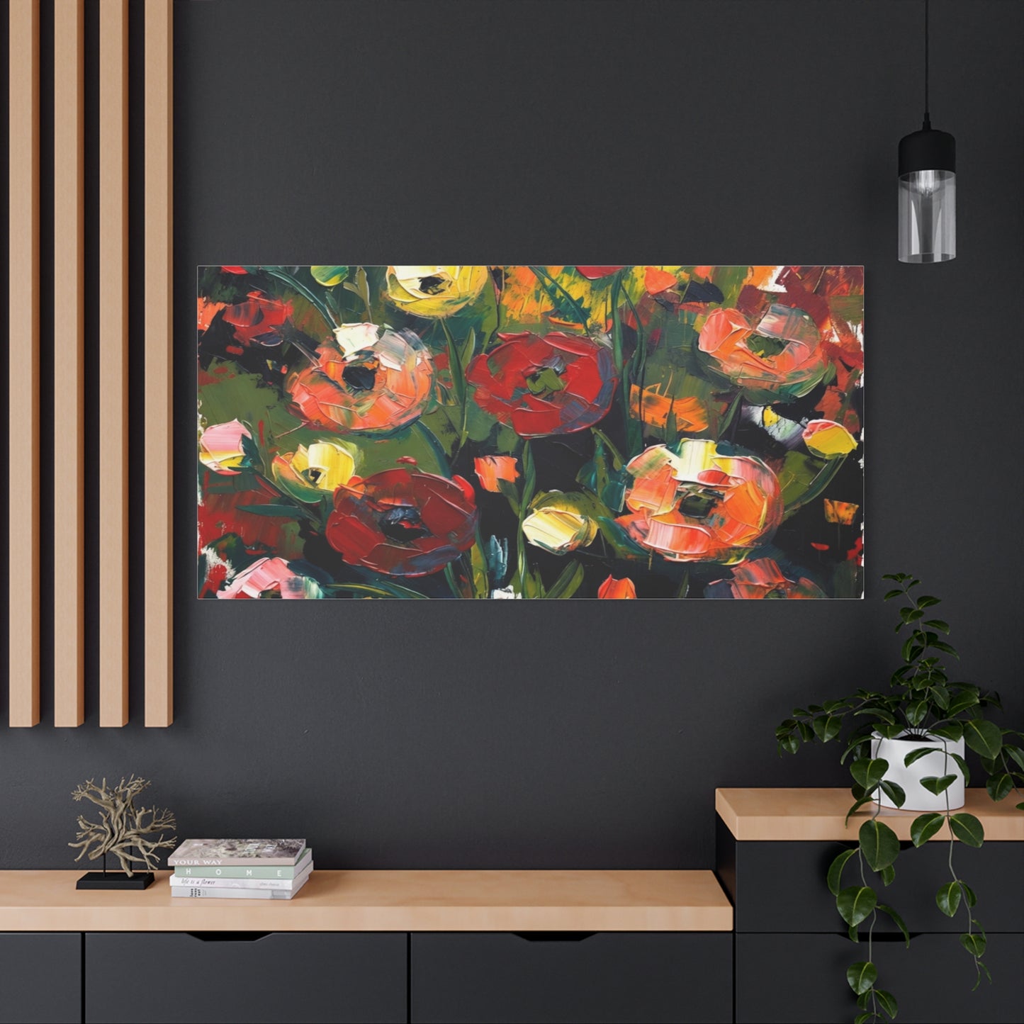 Bold Floral Abstract Canvas Print — Colorful Poppy Wall Art, Matte Stretched 1.25"