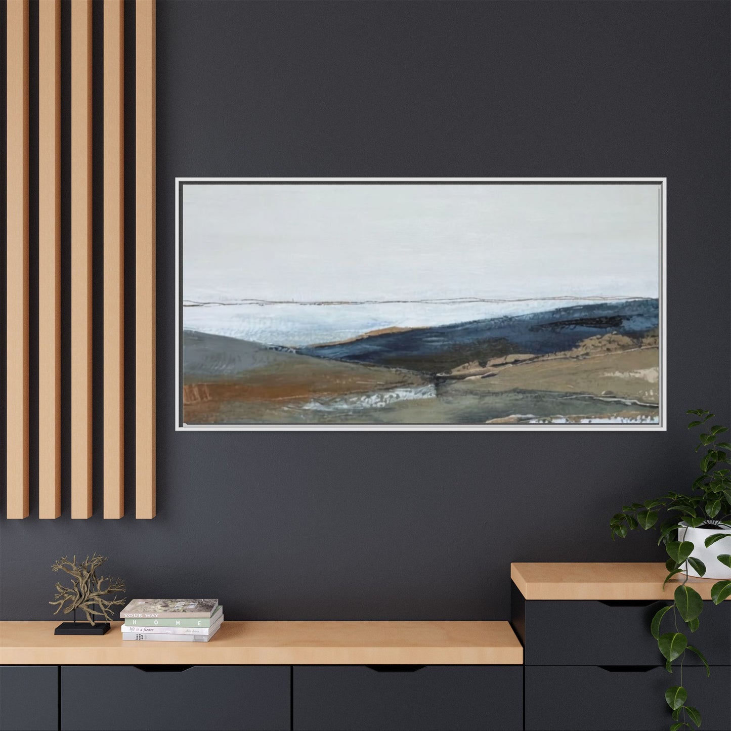 Framed Matte Canvas Wall Art — Serene Coastal Abstract Landscape