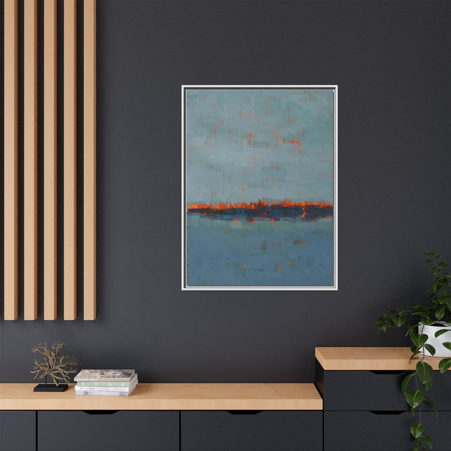 Framed Canvas Art — Teal & Orange Abstract Seascape