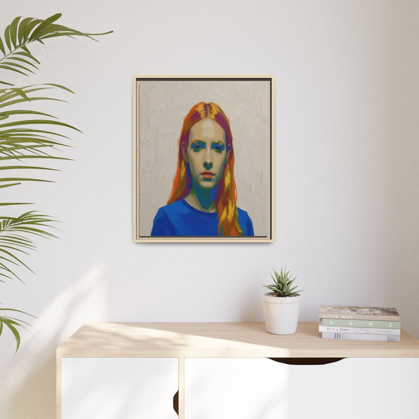 Framed Matte Canvas Portrait — Vibrant Multi‑Color Girl Art Print