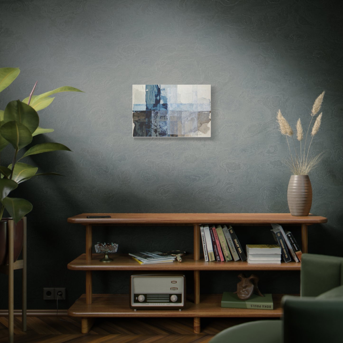 Abstract Blue Geometric Canvas Art — Stretched Matte Wall Decor
