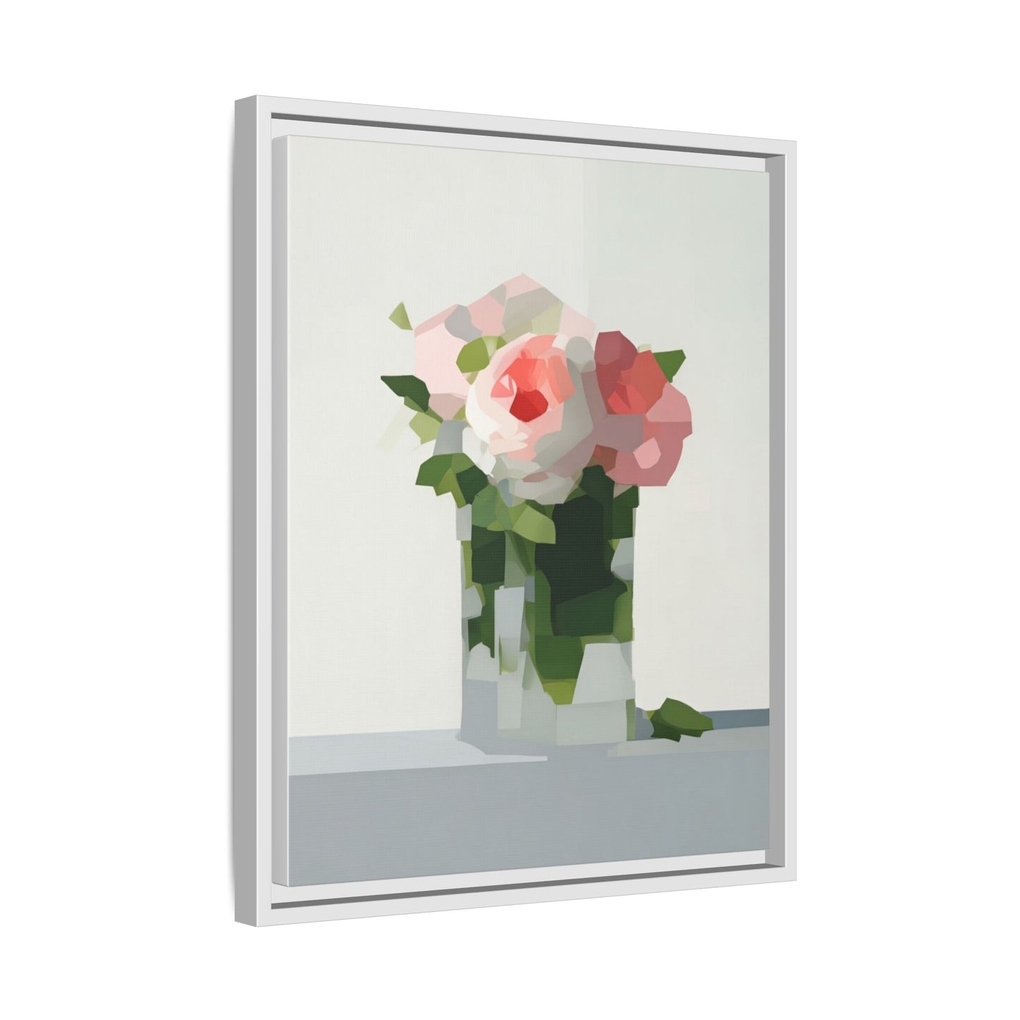 Framed Floral Canvas Print — Modern Pink Roses Still Life