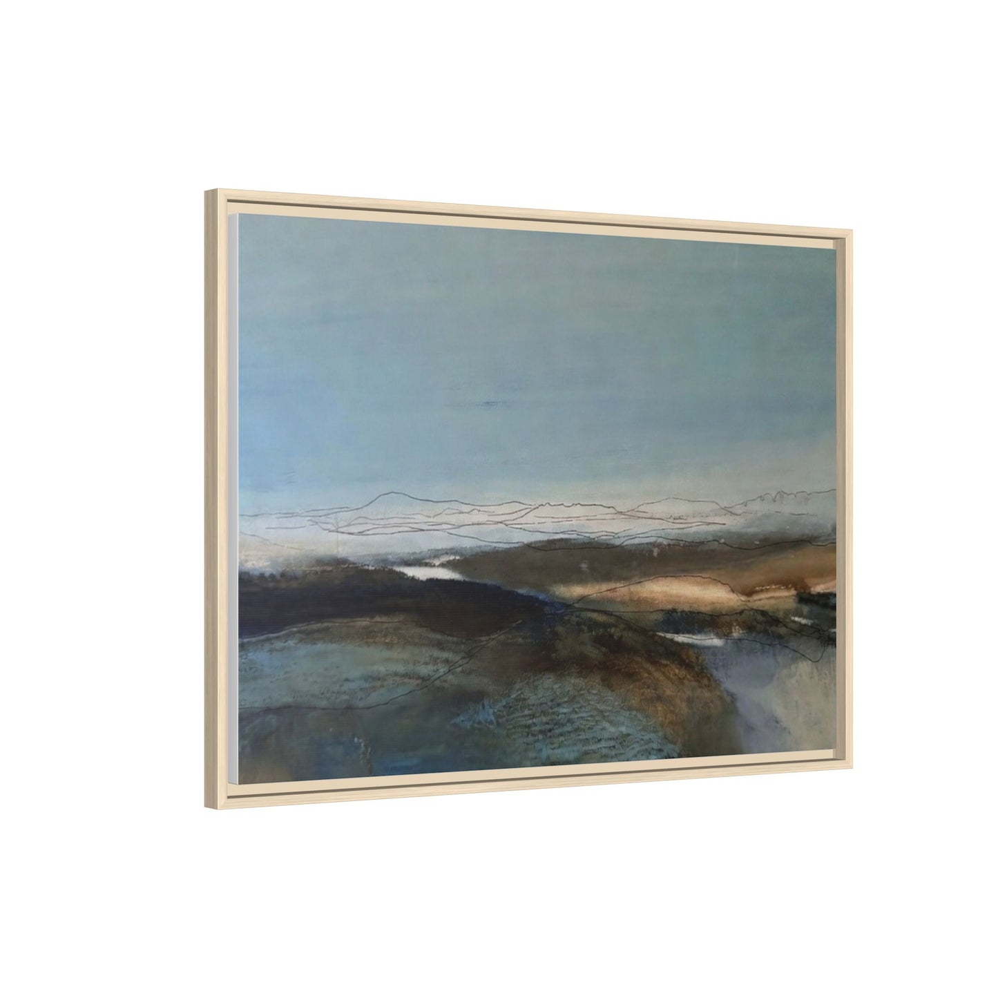 Framed Matte Canvas Wall Art — Serene Abstract Blue Landscape