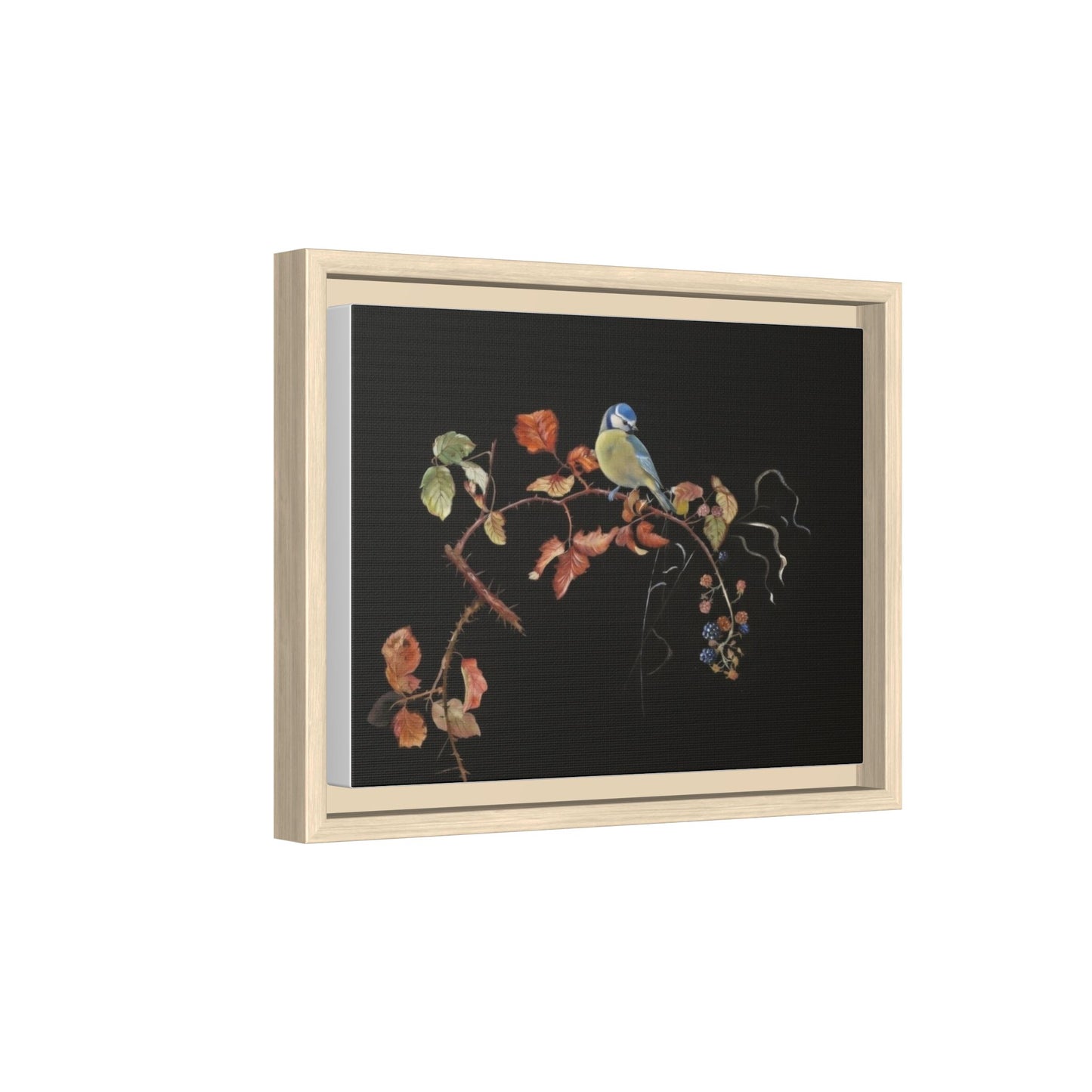 Framed Matte Canvas - Blue Tit on Autumn Branch Wall Art