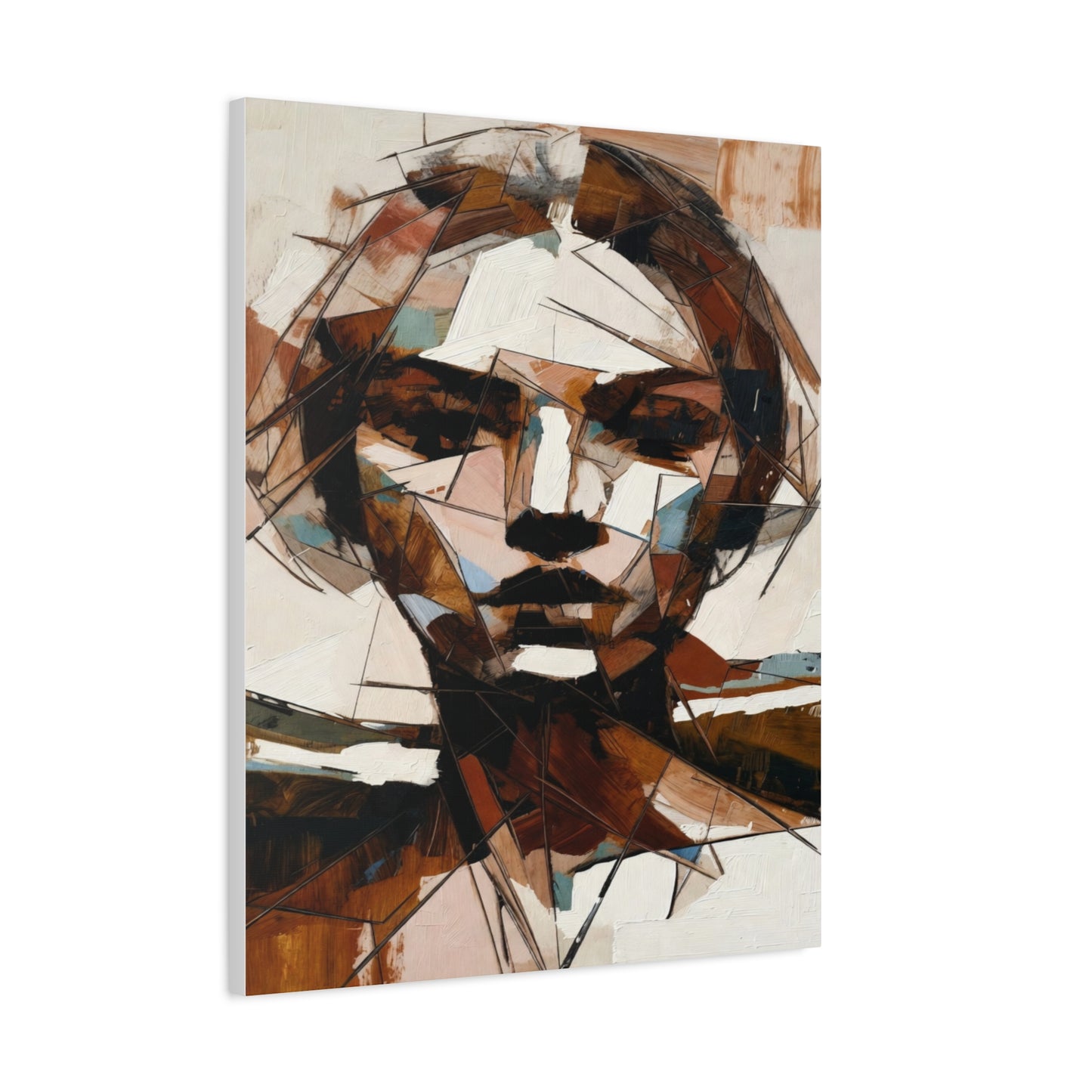 Abstract Geometric Portrait Canvas Print — Modern Brown & Teal Wall Art