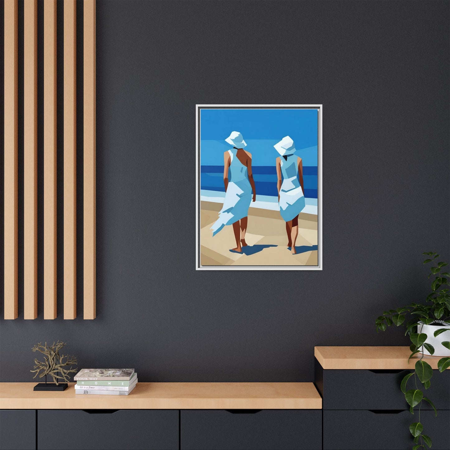 Seaside Stroll Matte Canvas Framed Print — Coastal Beach Art
