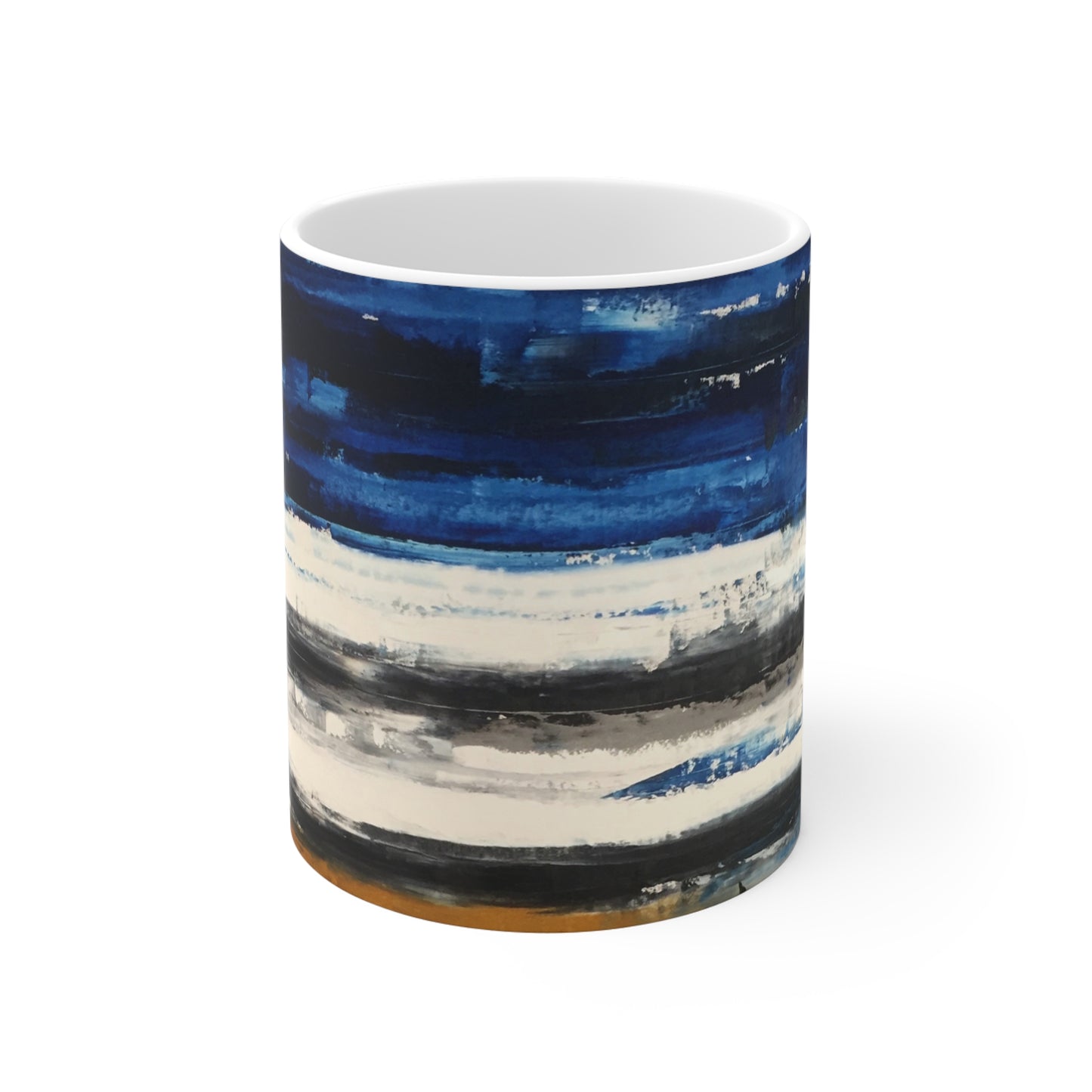 Blue Abstract Striped Ceramic Mug — Modern Ocean-Inspired 11oz Coffee Cup