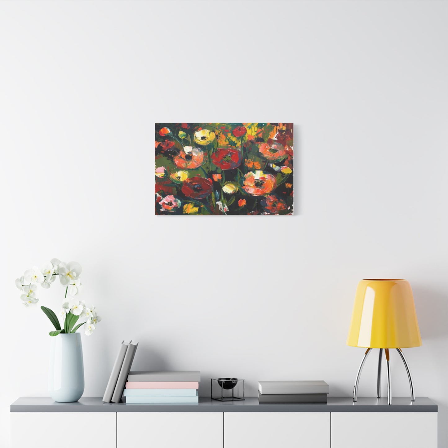 Bold Floral Abstract Canvas Print — Colorful Poppy Wall Art, Matte Stretched 1.25"