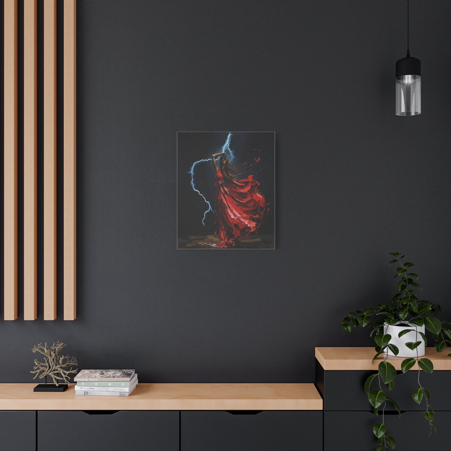 Red Dance Lightning - Matte Stretched Canvas Art