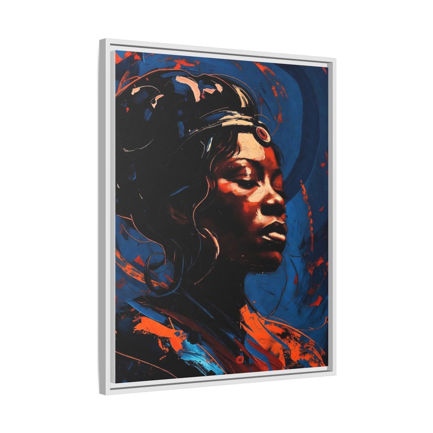 Framed Matte Canvas Art - Vibrant Portrait of a Black Woman (Multi-Color)