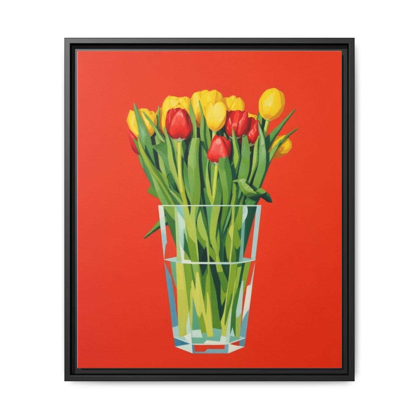 Framed Tulip Bouquet Matte Canvas Art — Vibrant Red Floral Wall Print