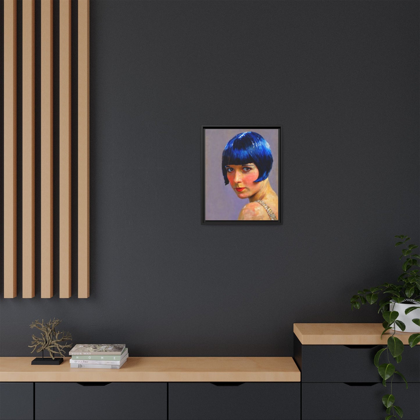 Framed Matte Canvas Art Print — Vintage Portrait with Blue Bob