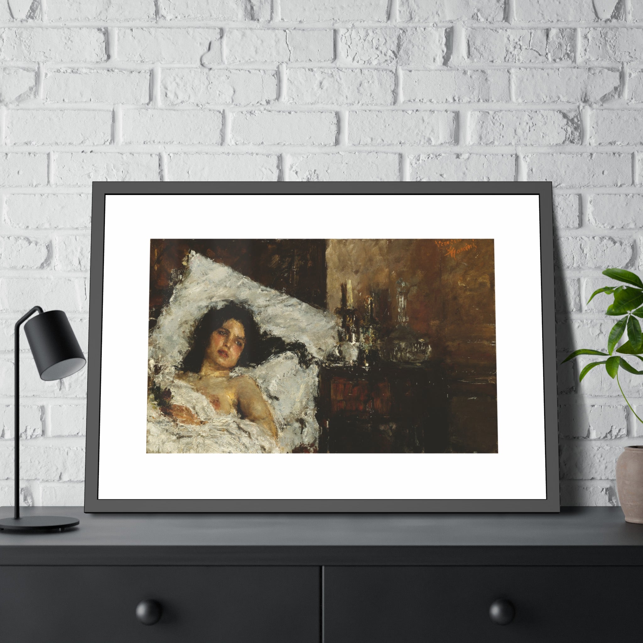 Resting by Antonio Mancini  Framed Poster Wall Art Print