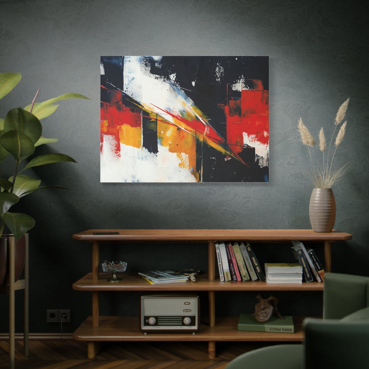 Abstract Geometric Canvas Art — Bold Red & Black Modern Wall Painting