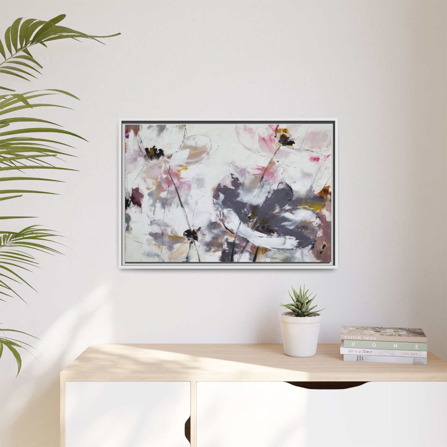 Abstract Floral Matte Canvas Framed Wall Art — Soft Watercolor Blooms