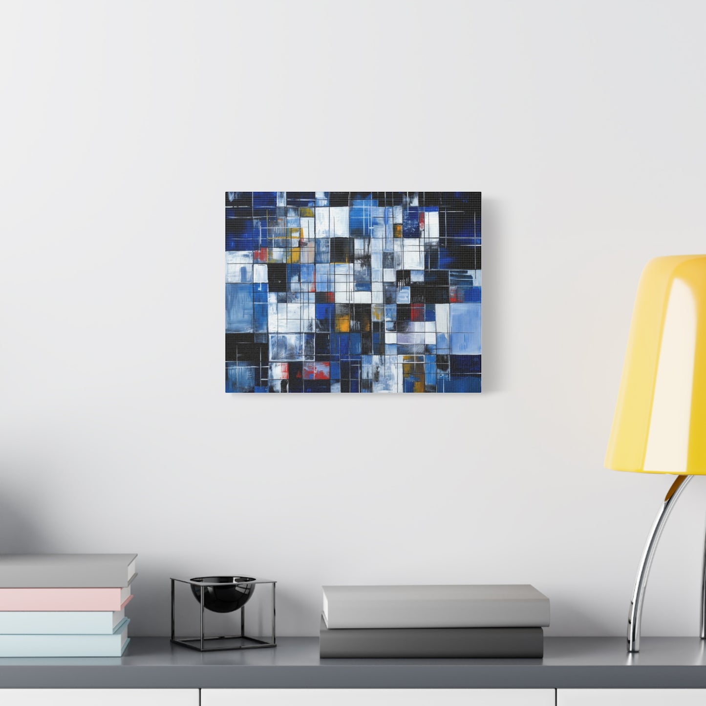 Abstract Blue Grid Matte Stretched Canvas Wall Art (1.25")