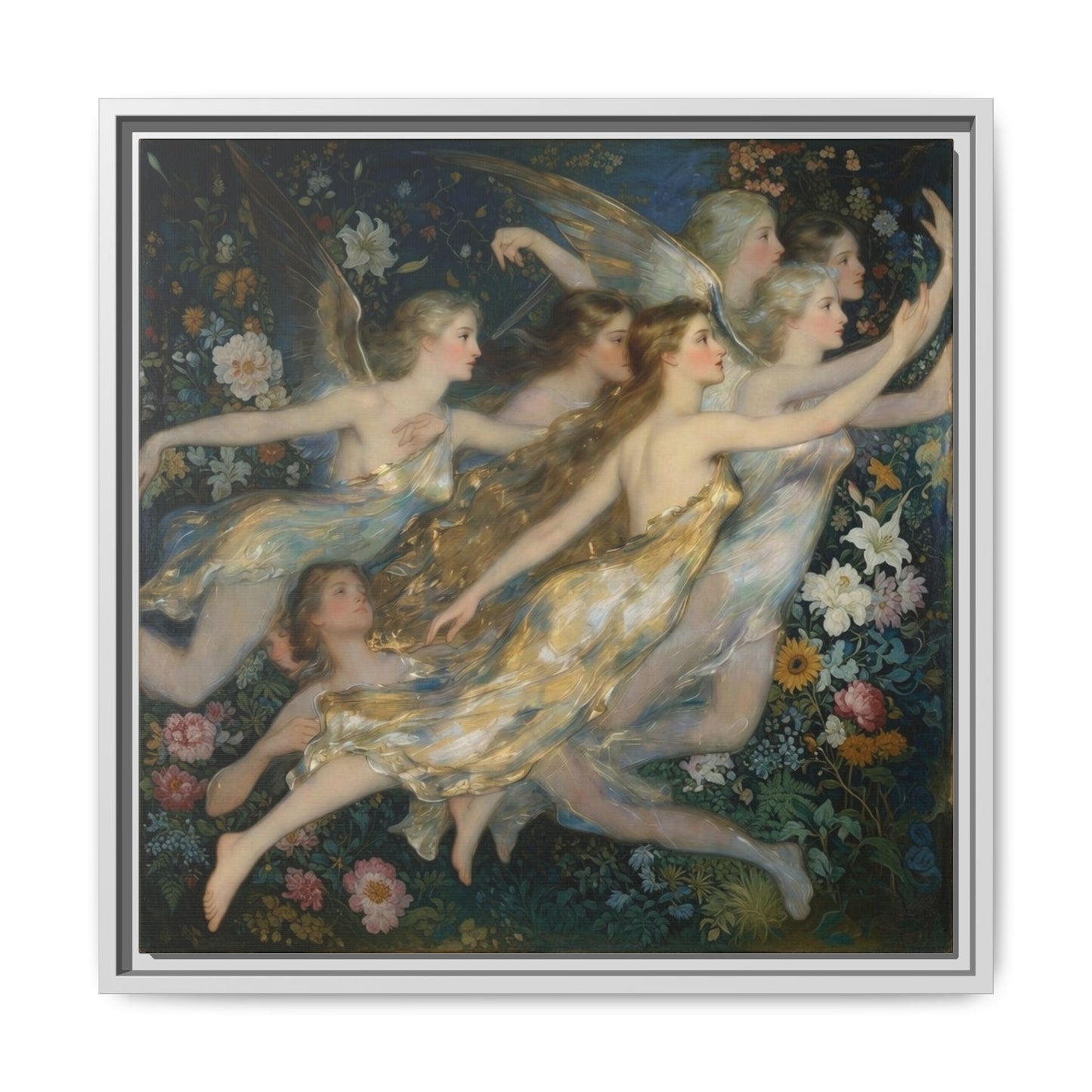 Framed Matte Canvas Wall Art — Vintage Fairies & Floral Painting