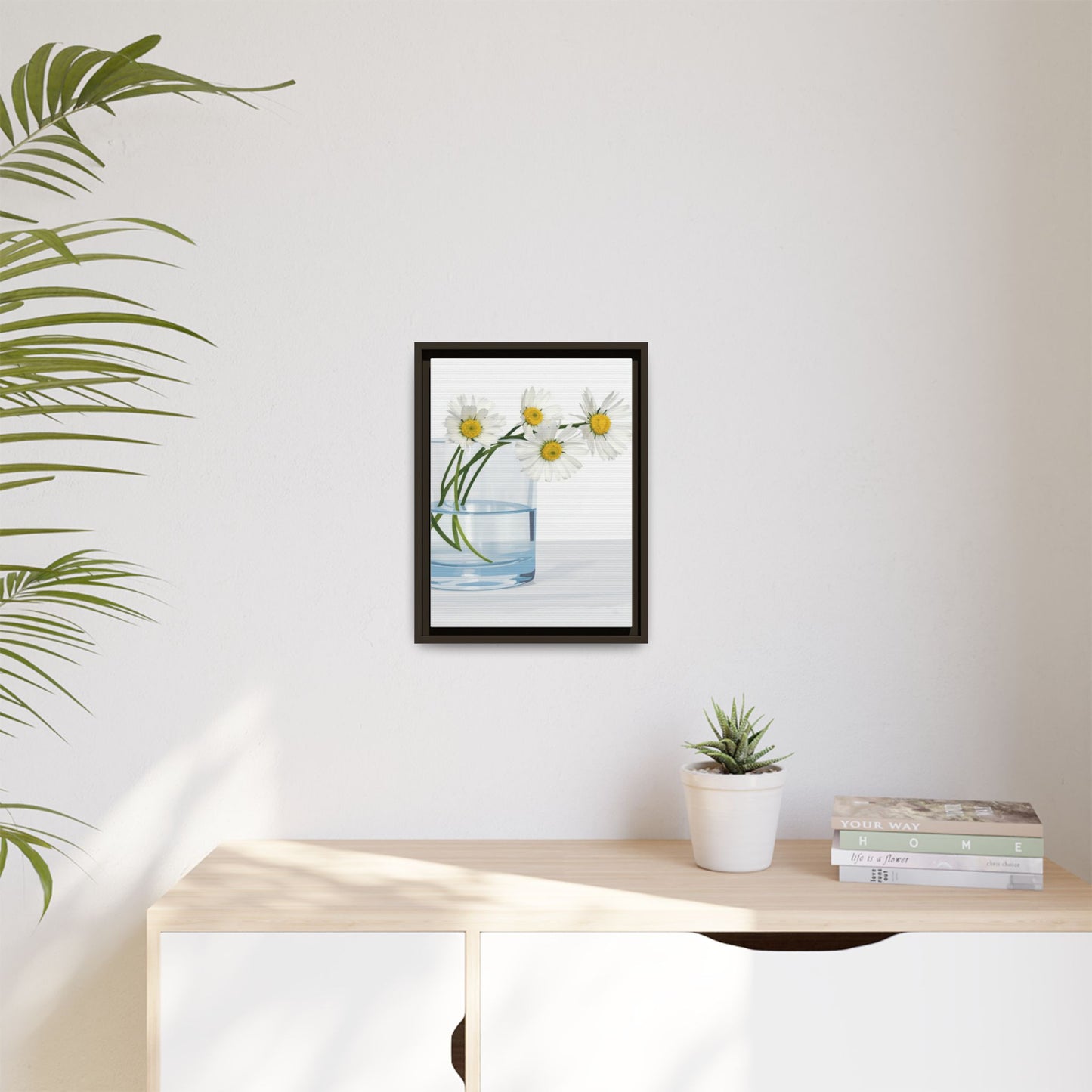 Framed Daisy Canvas Print — Minimal Botanical Wall Art