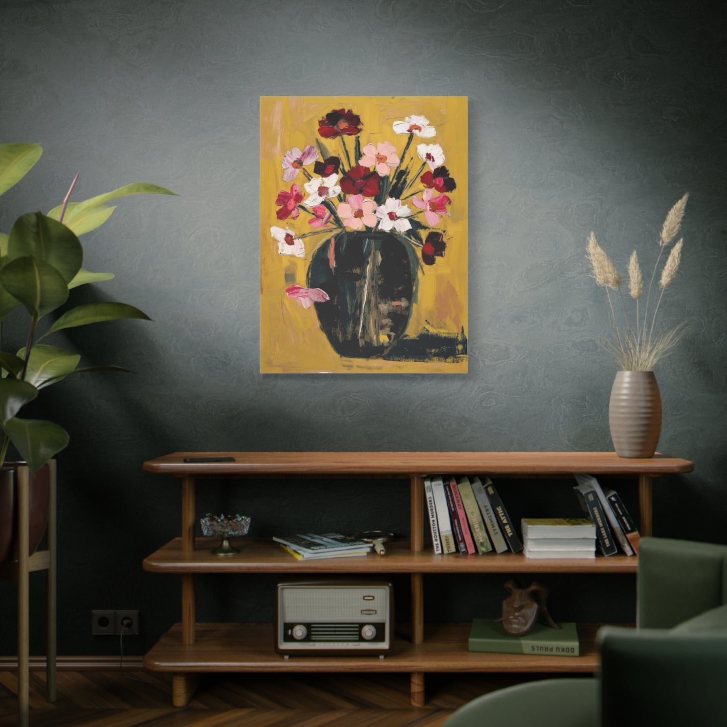 Floral Still Life Canvas Print  Pink & Red Wildflowers in Vase