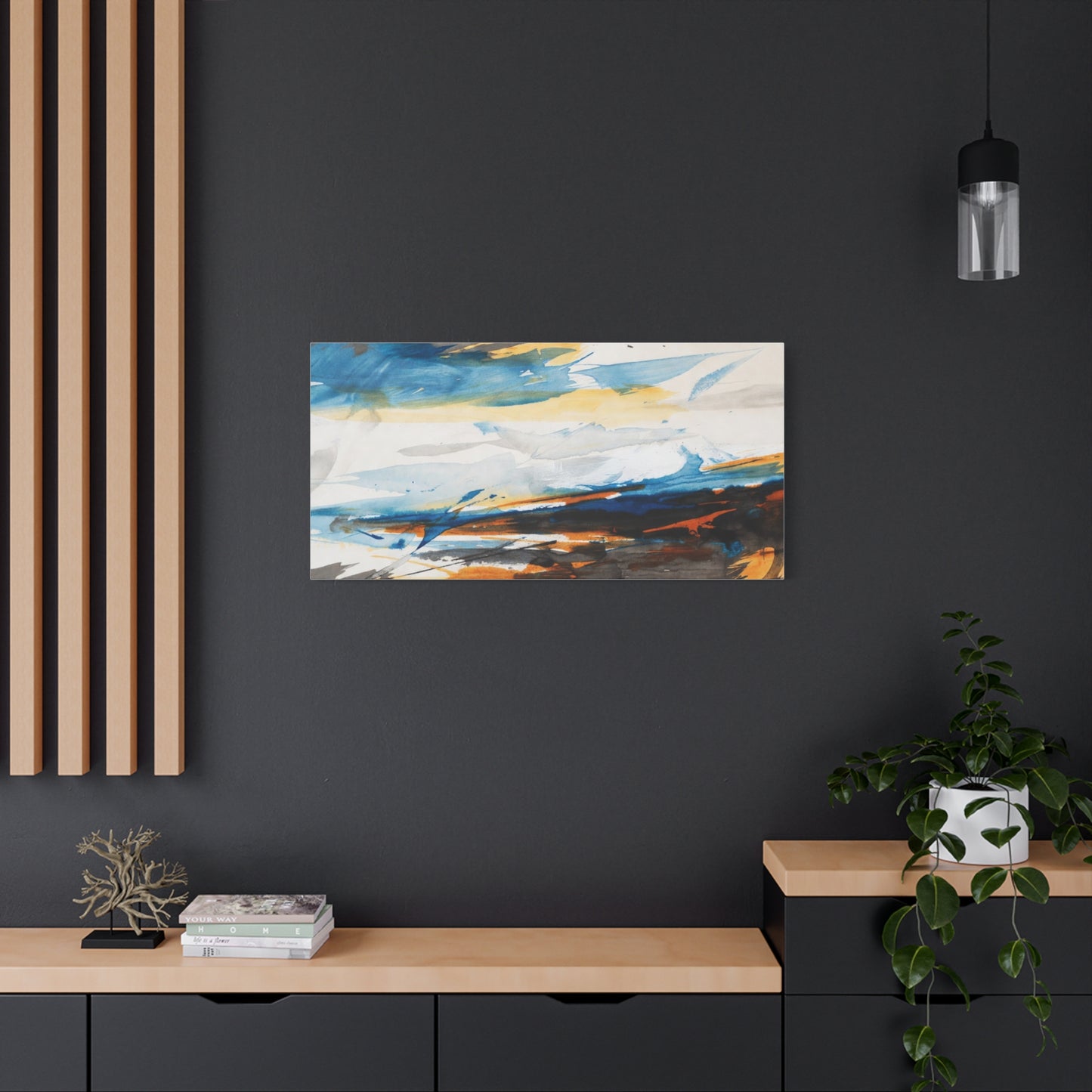 Abstract Oceanic Canvas Print — Blue & Amber Stretched Wall Art
