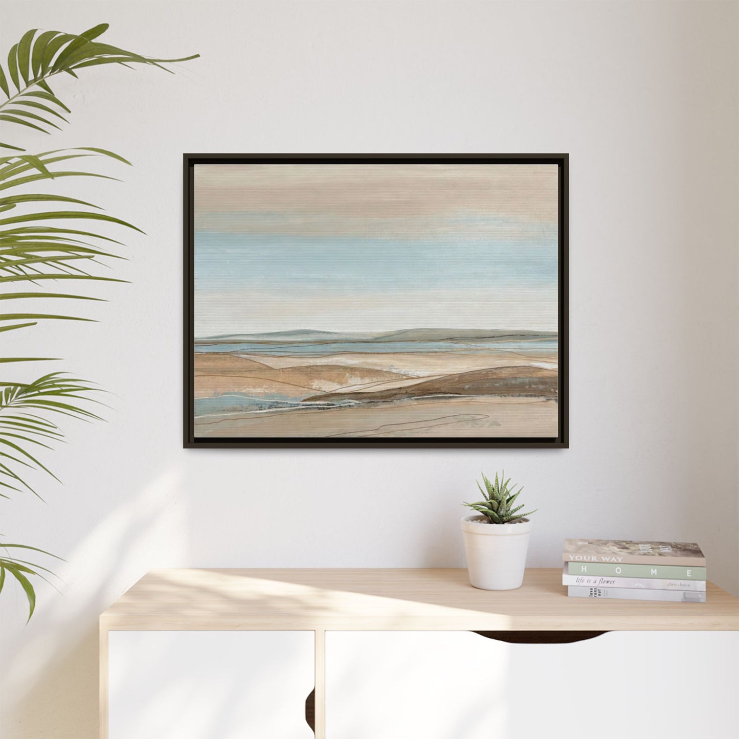 Framed Abstract Landscape Matte Canvas — Serene Coastal Horizon Wall Art