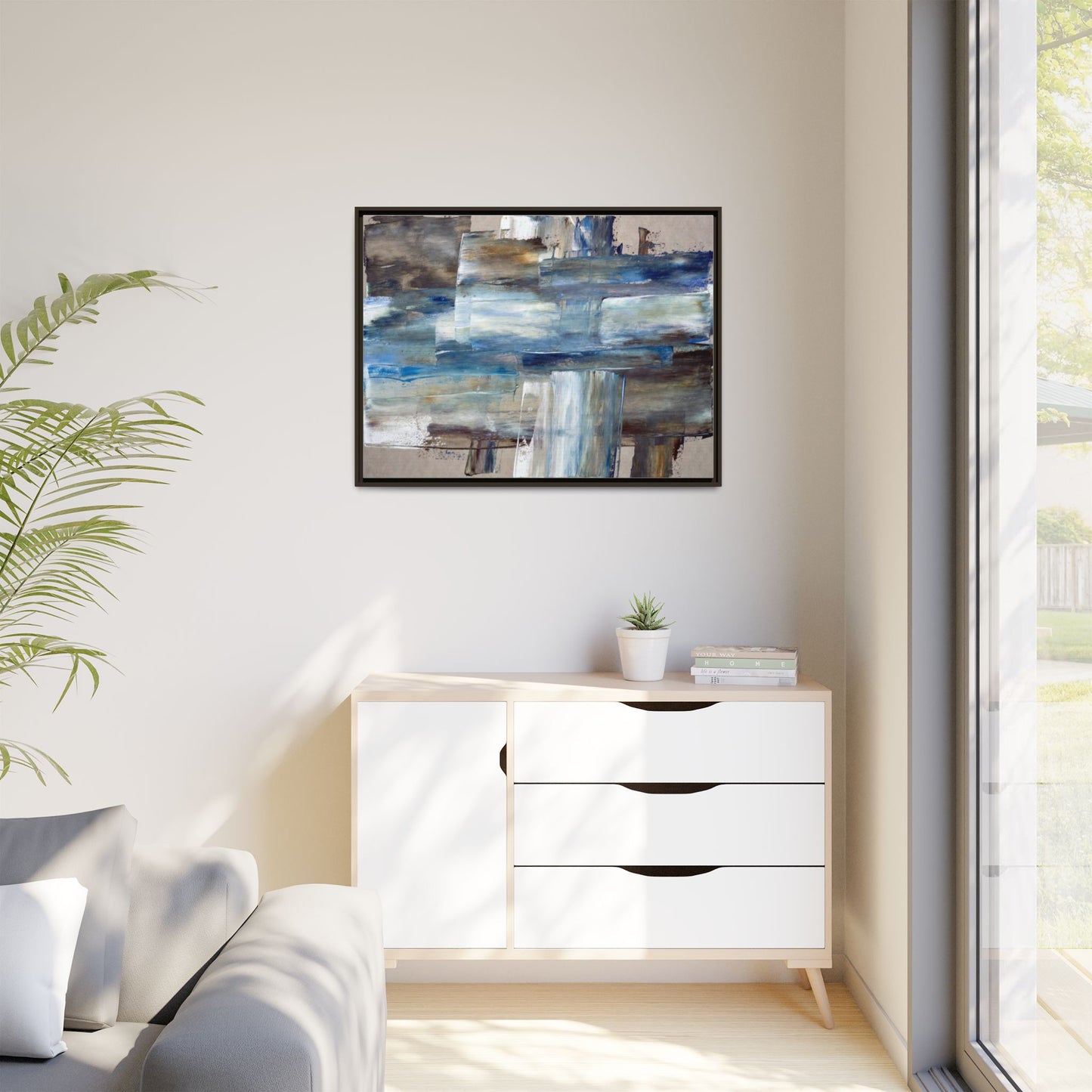 Abstract Blue Coastal Matte Canvas Framed Wall Art