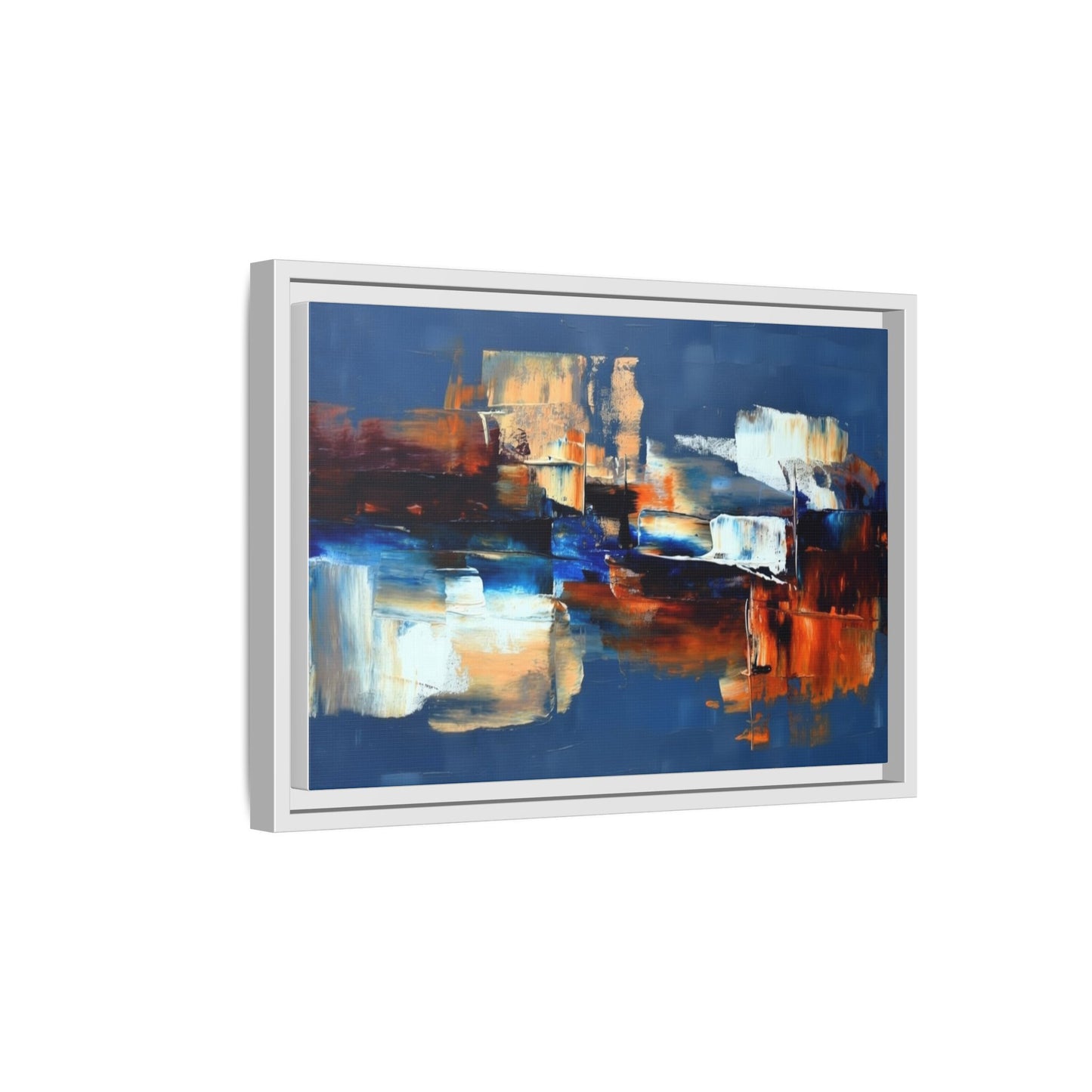 Abstract Blue & Rust Framed Canvas Art — Modern Matte Wall Painting