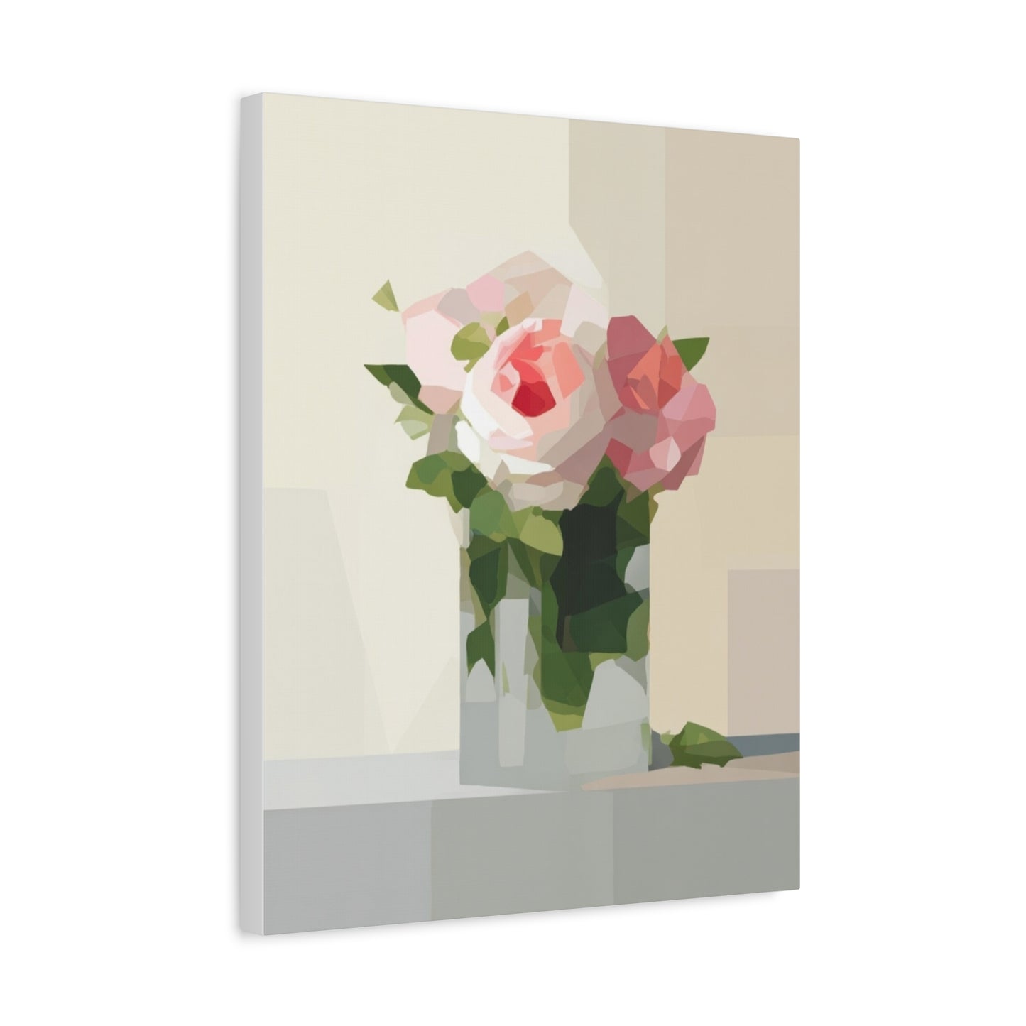 Pink Rose Still Life Canvas — Modern Floral Wall Art, Matte Stretched Canvas